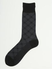 シルケット光沢 チェック柄クルーソックス