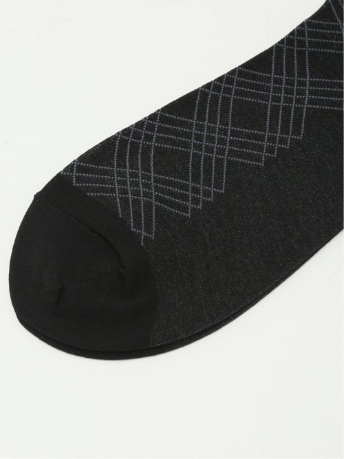 シルケット光沢 チェック柄クルーソックス