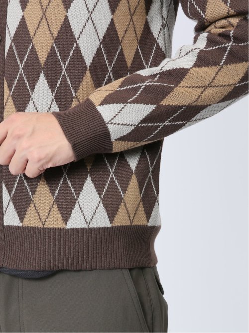 アーガイル柄 Vネック ニットカーディガン