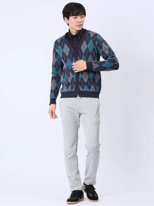 アーガイル柄 Vネック ニットカーディガン