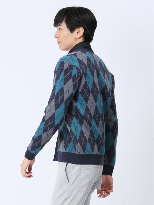 アーガイル柄 Vネック ニットカーディガン