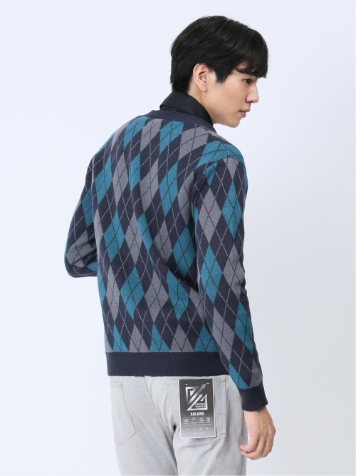 アーガイル柄 Vネック ニットカーディガン