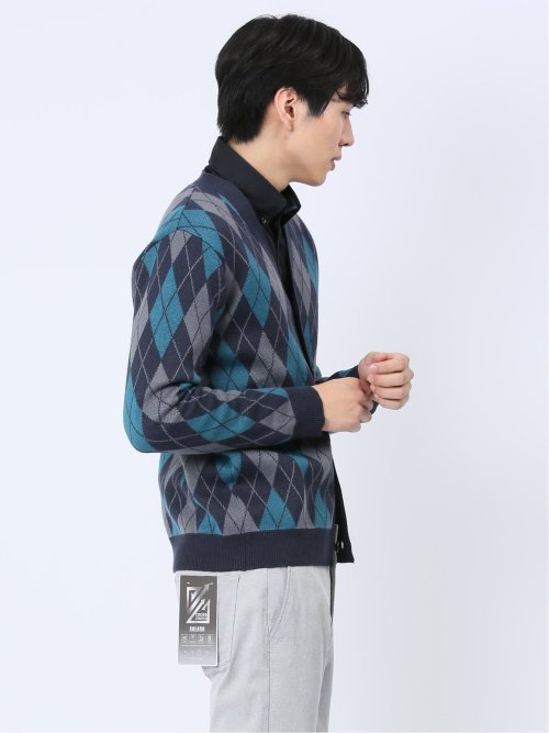 アーガイル柄 Vネック ニットカーディガン