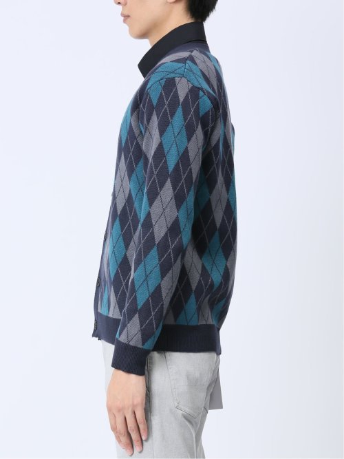 アーガイル柄 Vネック ニットカーディガン