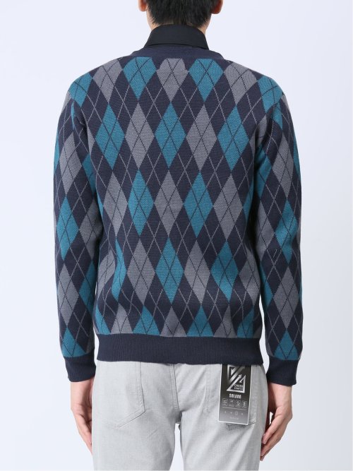 アーガイル柄 Vネック ニットカーディガン