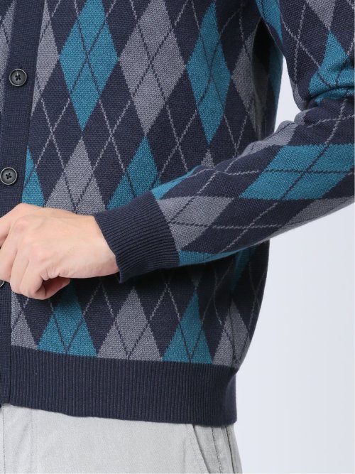 アーガイル柄 Vネック ニットカーディガン