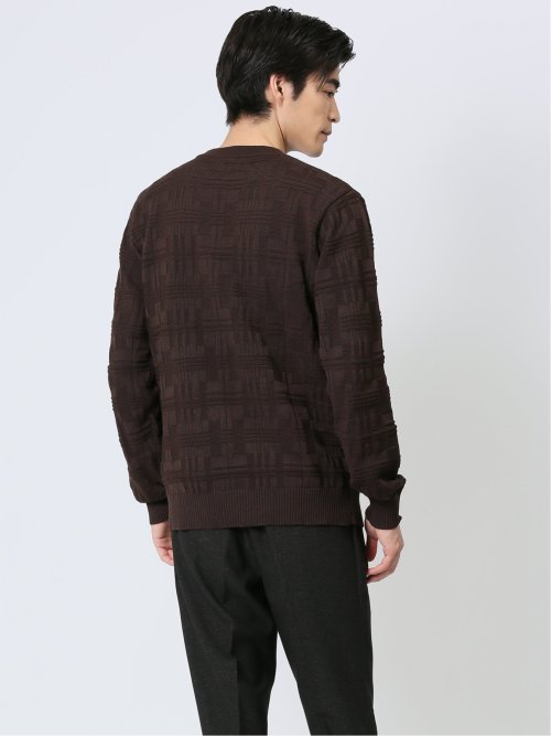 変形チェックジャガード クルーネックニット