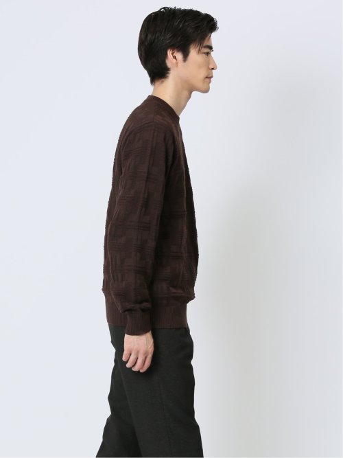 変形チェックジャガード クルーネックニット