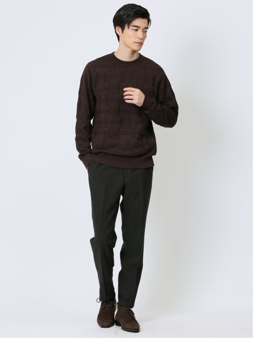 変形チェックジャガード クルーネックニット