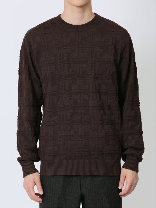 変形チェックジャガード クルーネックニット