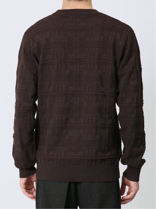 変形チェックジャガード クルーネックニット