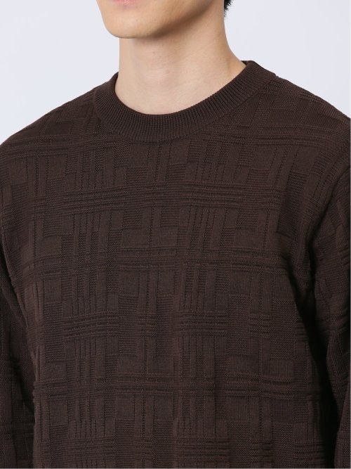 変形チェックジャガード クルーネックニット