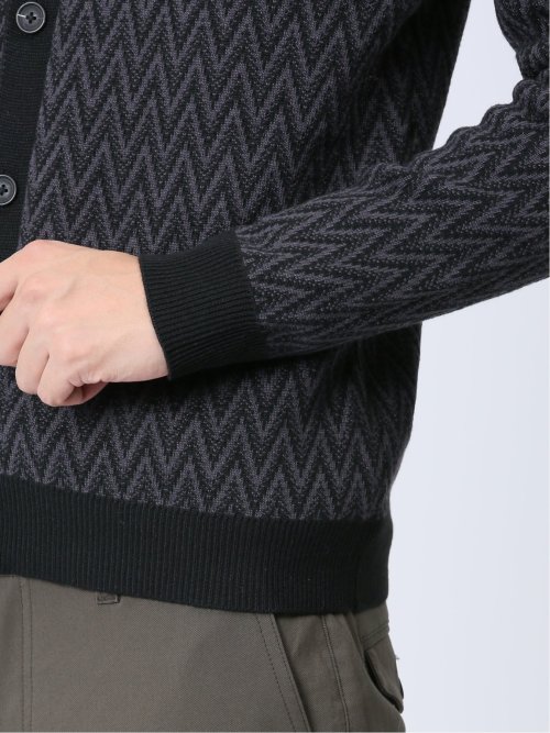 幾何学柄 Vネック ニットカーディガン