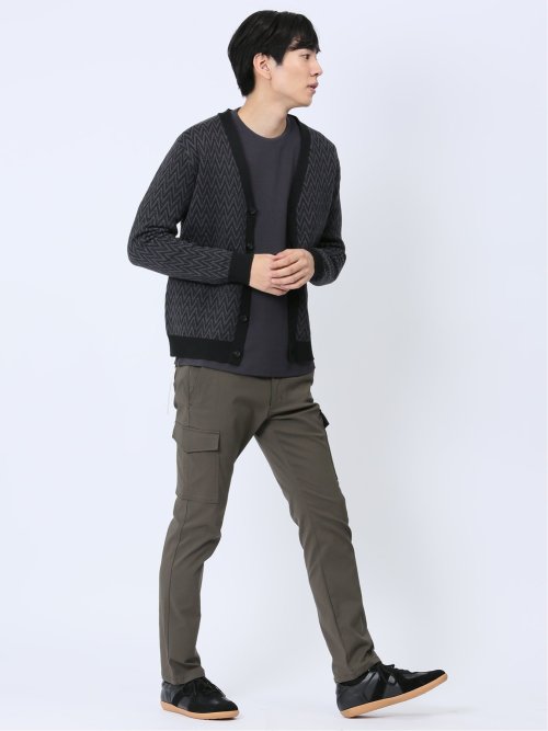 幾何学柄 Vネック ニットカーディガン