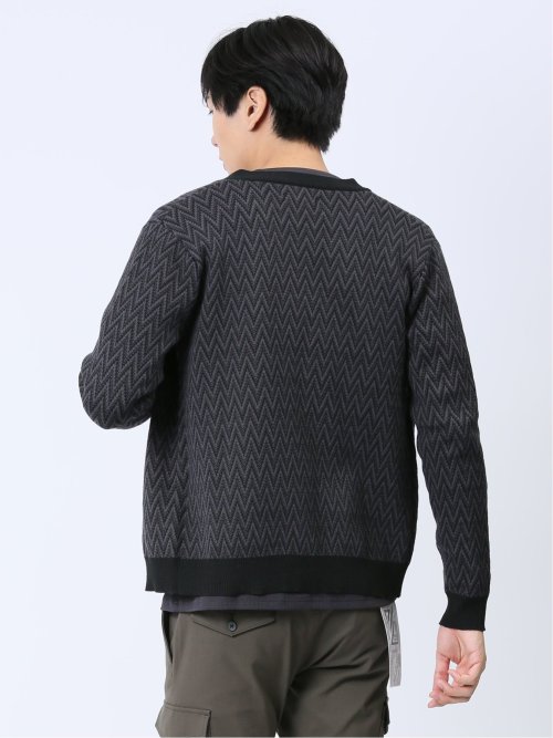 幾何学柄 Vネック ニットカーディガン