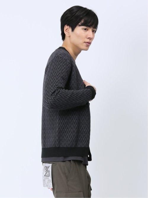 幾何学柄 Vネック ニットカーディガン