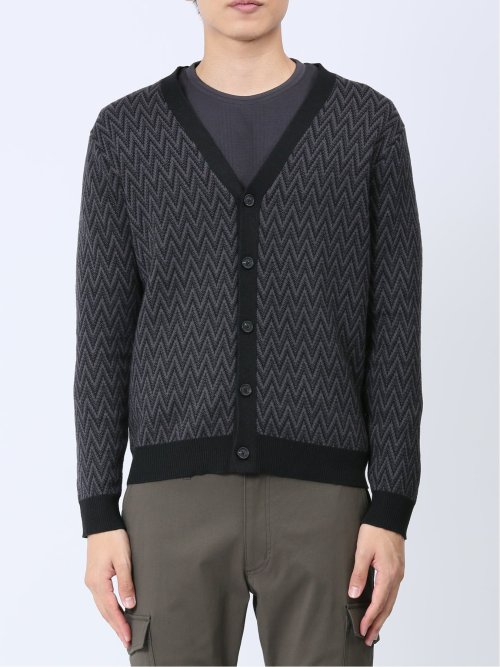 幾何学柄 Vネック ニットカーディガン