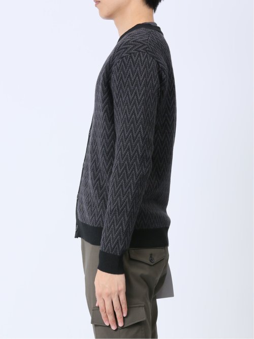 幾何学柄 Vネック ニットカーディガン