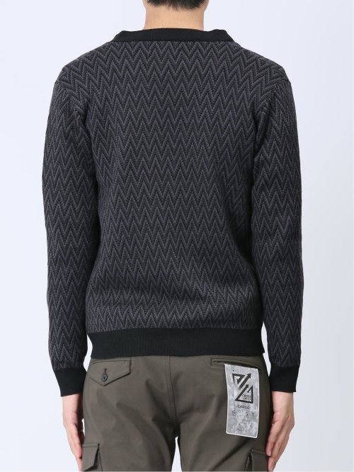 幾何学柄 Vネック ニットカーディガン