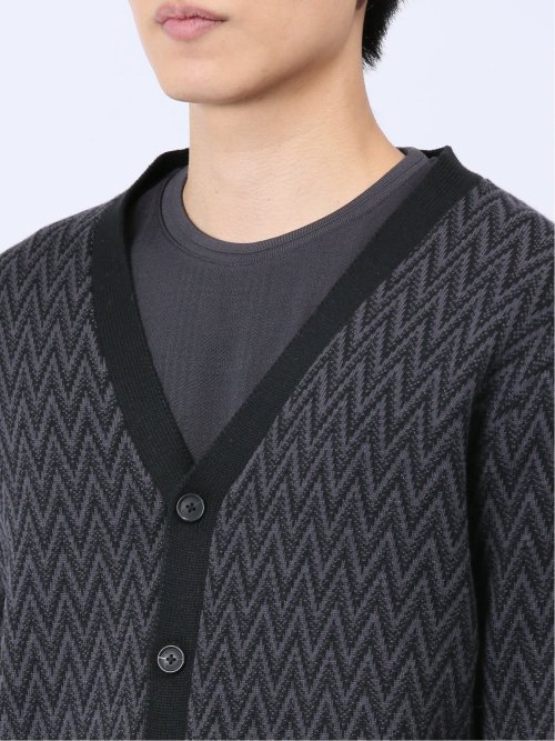 幾何学柄 Vネック ニットカーディガン