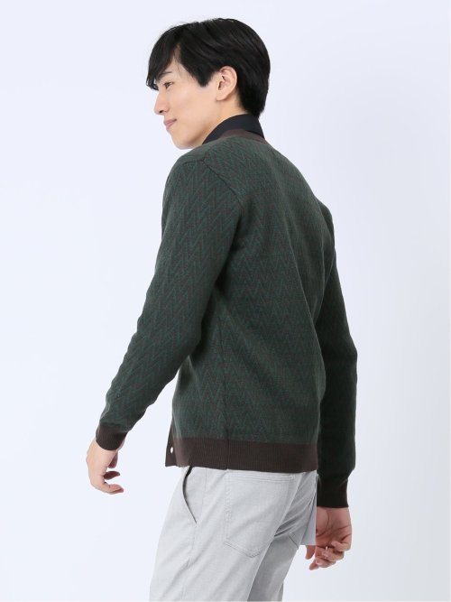 幾何学柄 Vネック ニットカーディガン