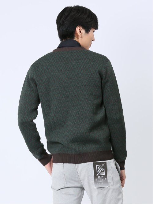 幾何学柄 Vネック ニットカーディガン