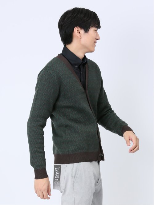 幾何学柄 Vネック ニットカーディガン