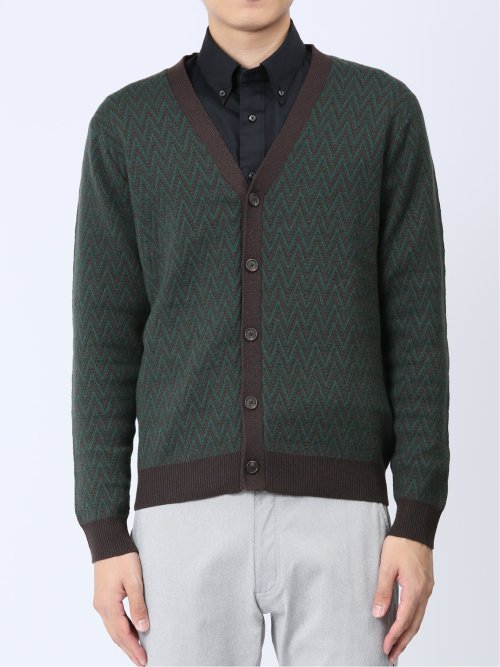 幾何学柄 Vネック ニットカーディガン