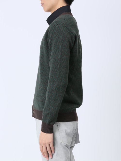 幾何学柄 Vネック ニットカーディガン