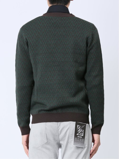 幾何学柄 Vネック ニットカーディガン