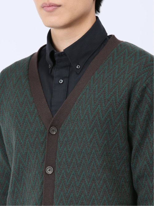 幾何学柄 Vネック ニットカーディガン