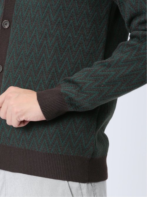 幾何学柄 Vネック ニットカーディガン