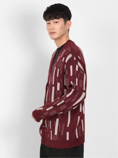 幾何学柄 Vネック BIGニットカーディガン
