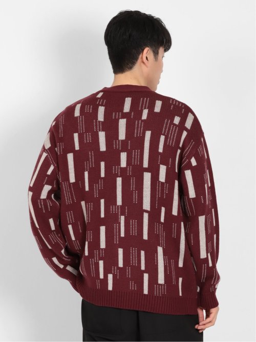 幾何学柄 Vネック BIGニットカーディガン