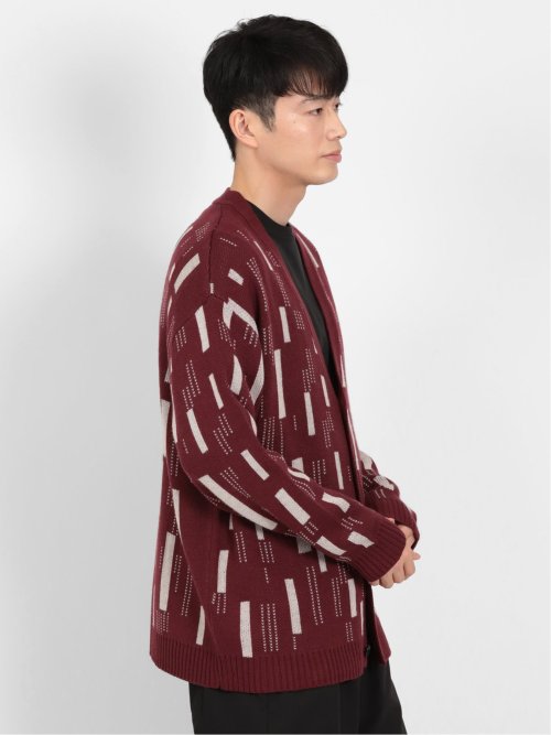 幾何学柄 Vネック BIGニットカーディガン