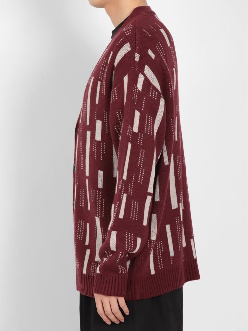 幾何学柄 Vネック BIGニットカーディガン