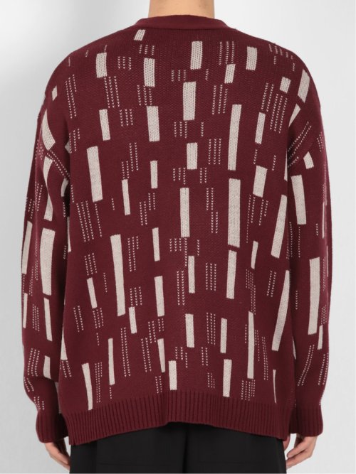 幾何学柄 Vネック BIGニットカーディガン