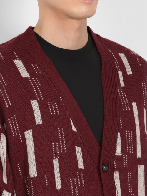 幾何学柄 Vネック BIGニットカーディガン