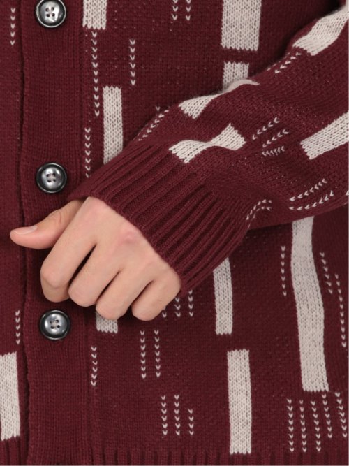幾何学柄 Vネック BIGニットカーディガン