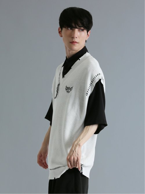 SD×PSYCHONATION ステッチダメージ BIGニットベスト