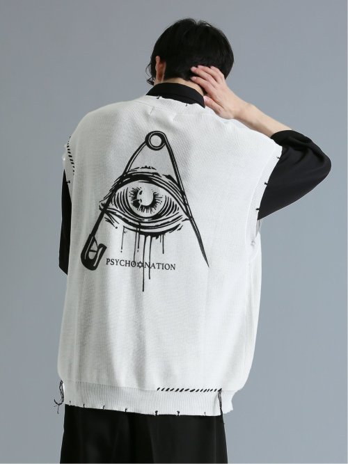 SD×PSYCHONATION ステッチダメージ BIGニットベスト