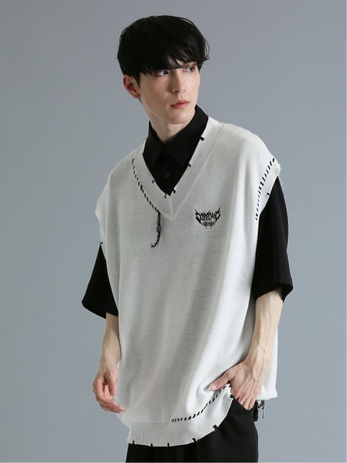 SD×PSYCHONATION ステッチダメージ BIGニットベスト