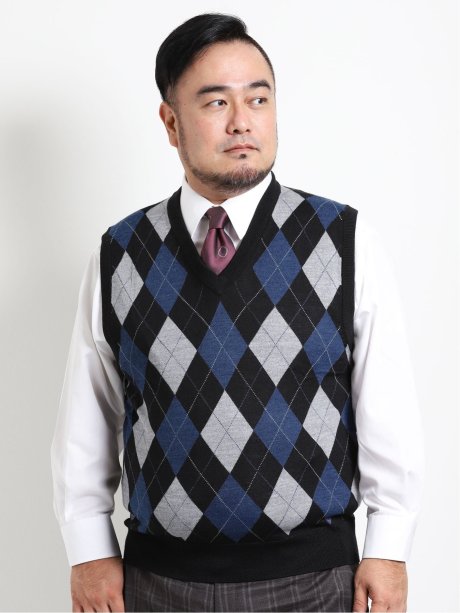 大きいサイズ グランバック Grand Back ウール混アーガイル柄ニットベスト Gb 2l 05黒 トップス Taka Q Online Shop タカキューオンラインショップ 公式通販