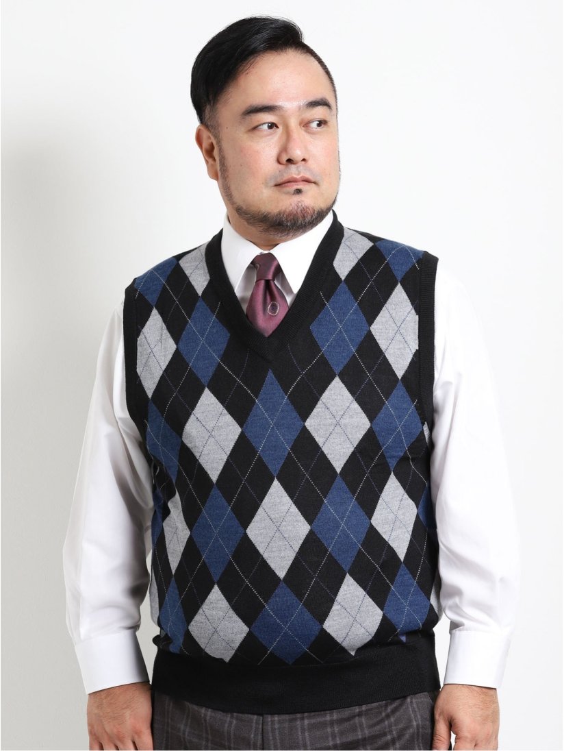 大きいサイズ グランバック Grand Back ウール混アーガイル柄ニットベスト Gb 2l 05黒 トップス Taka Q Online Shop タカキューオンラインショップ 公式通販