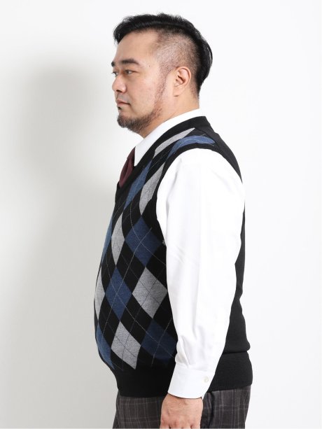 大きいサイズ グランバック Grand Back ウール混アーガイル柄ニットベスト Gb 2l 05黒 トップス Taka Q Online Shop タカキューオンラインショップ 公式通販
