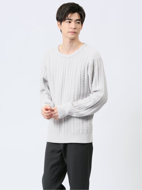 ふわもち ケーブル クルーニット(M 03ライトグレー): トップス | TAKA