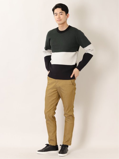 ストレッチウォッシャブル ふわもち衿配色 クルーニット