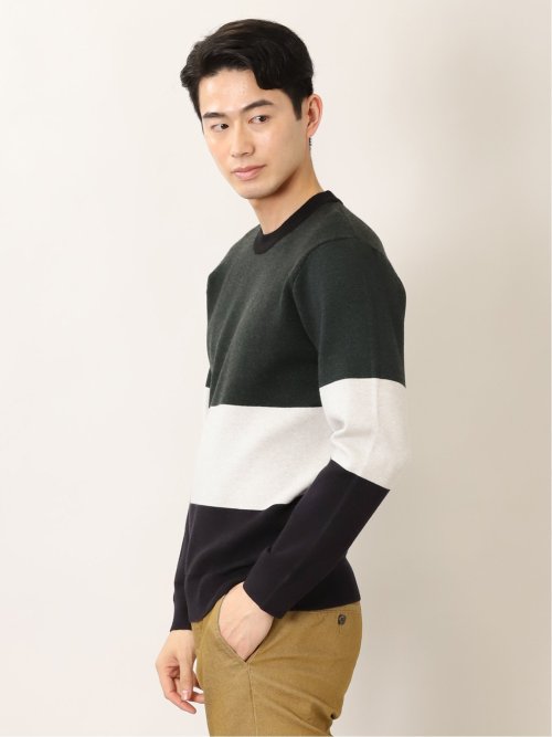 ストレッチウォッシャブル ふわもち衿配色 クルーニット