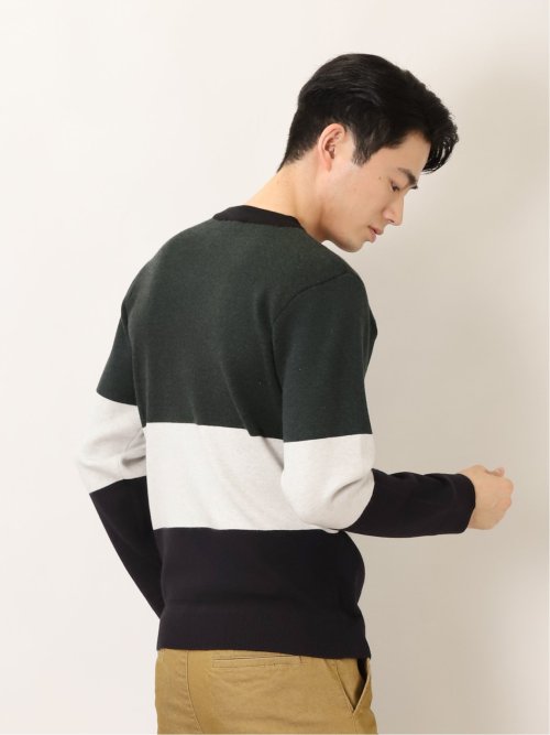 ストレッチウォッシャブル ふわもち衿配色 クルーニット