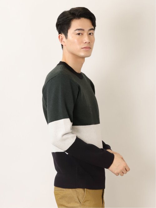 ストレッチウォッシャブル ふわもち衿配色 クルーニット